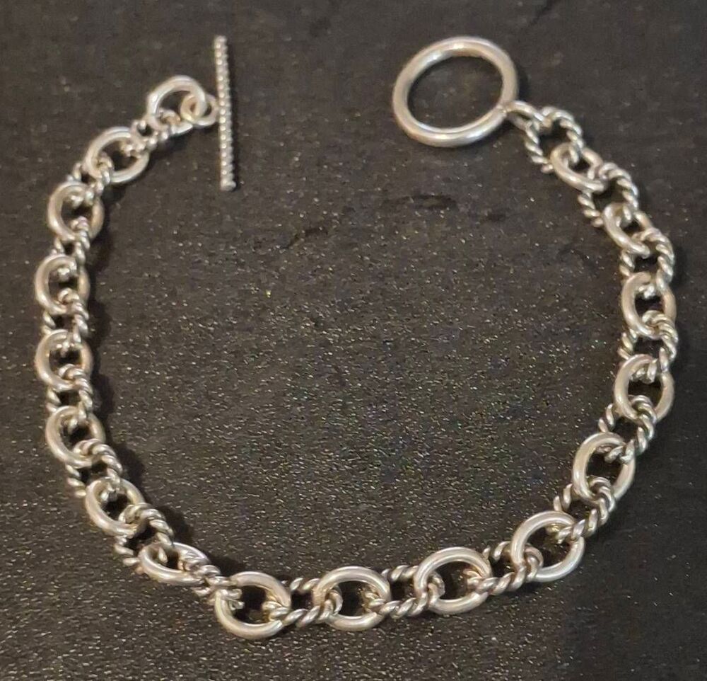 New~925 Sterling Silver Chunky Cable Link Toggle Clasp Charm Bracelet